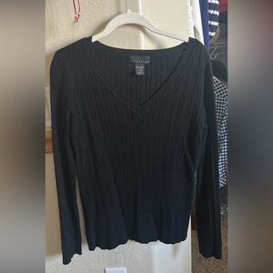 Black Long Sleeve V-Neck Top Sweater